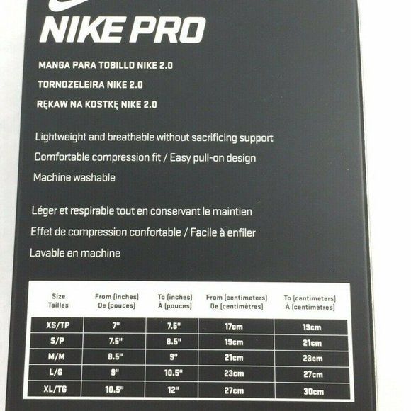 Nike Pro Ankle Sleeve 2.0 Black/White Adult Sz S,M - Picture 2 of 7